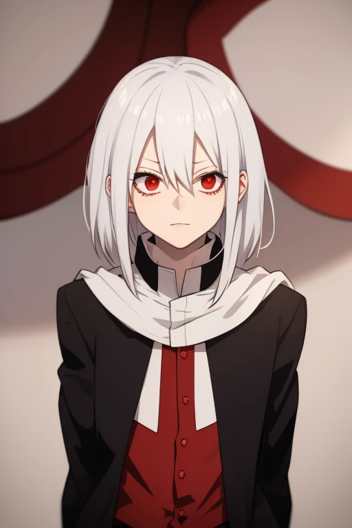 Shoto Todoroki from My Hero Academia red eyes and white hair, pale skin. Looking directly at the viewer