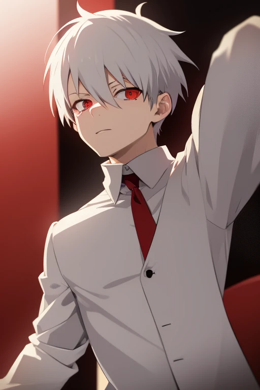 Shoto Todoroki from My Hero Academia red eyes and white hair, pale skin. Looking directly at the viewer