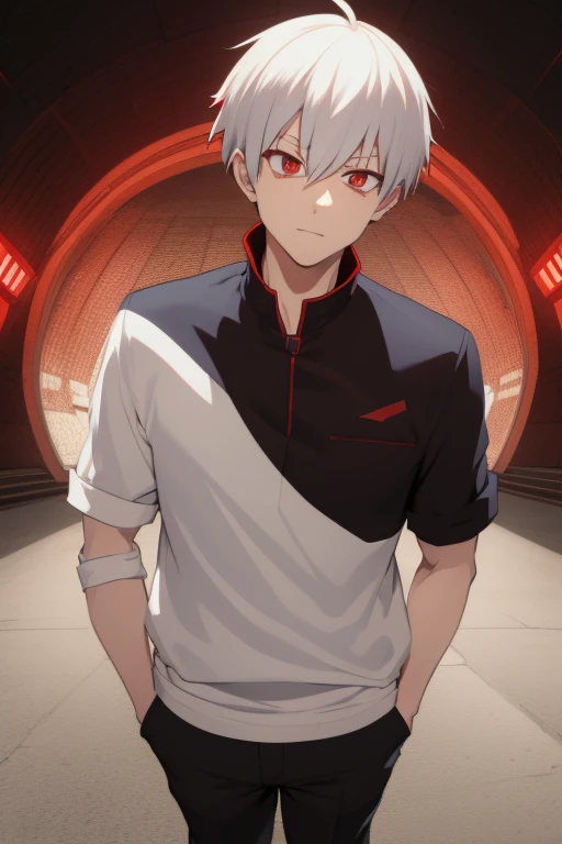 Shoto Todoroki from My Hero Academia red eyes and white hair, pale skin. Looking directly at the viewer