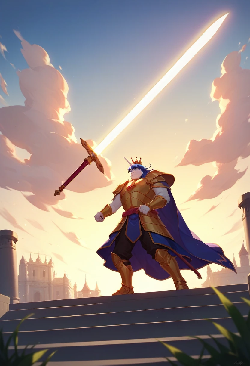 Great quality, masterpiece, Highest quality, Super detailed, Super detailed, Ultra-high resolution, Perfect Anatomy,Wide-angle lens,
King Kong, In shining golden armor, Holding the Sword, Glowing Sword, armor with Ralhibis, Outdoor, Crown, Background light,
Hong Kong Style,
Very detailed,
Ralhibis,
fluffy,