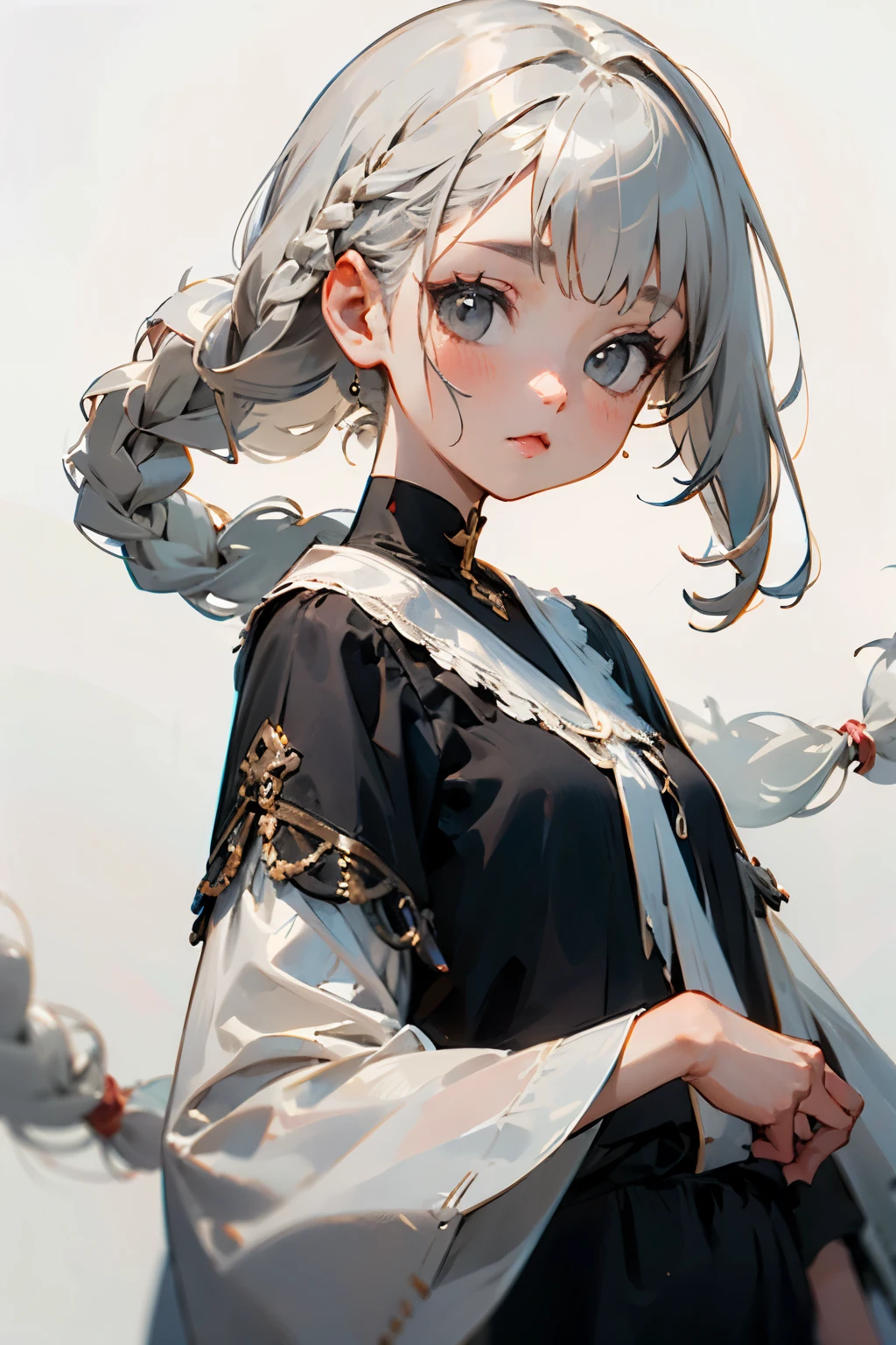 (No background), ((cute)), (Gray Hair), (Braid), ,