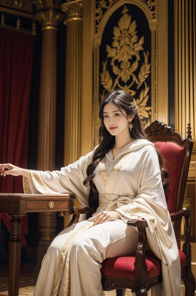 (((best quality))),(((ultra detailed))),(((masterpiece))),illustration," 1girl, young, stunning, formal doctoral robe, academic, authority, wisdom, hood, intricate patterns, peaceful, focused, radiant smile, sparkling eyes, rolled-up speech, poise, stage lights, aura of charisma, auditorium, high ceiling, rows of chairs, reverence, expectation, esteemed professors, scholars, traditional, academic excellence, stage, rich curtains, sharing knowledge, sense of occasion, large clock, ornate, passing of time, soft murmur, pride, celebration, accomplishment, doctoral hood, hard work, dedication, contribution, field, triumph, recognition, academic achievement, pursuit of knowledge, beauty, inspiration, success