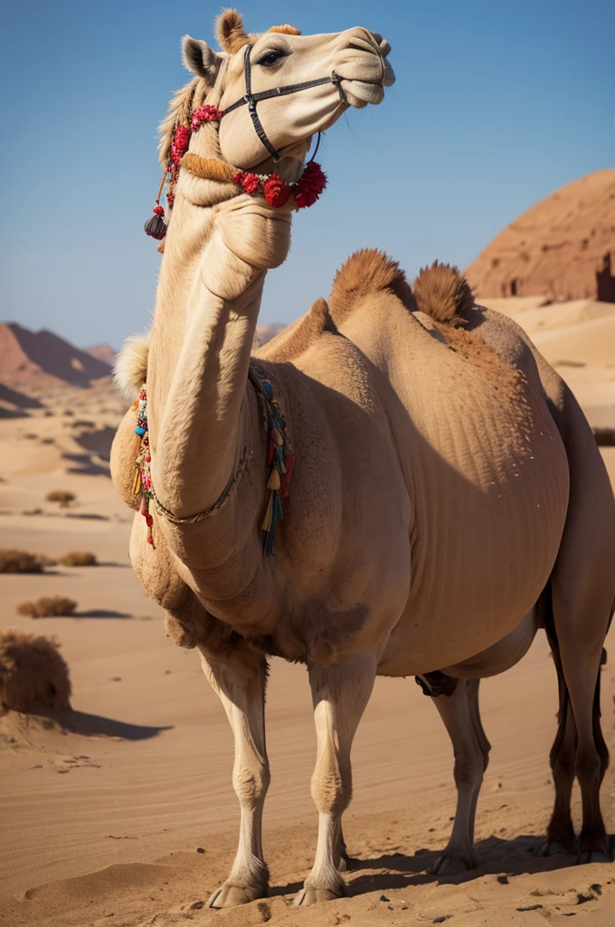 Camel with chicken feathers
