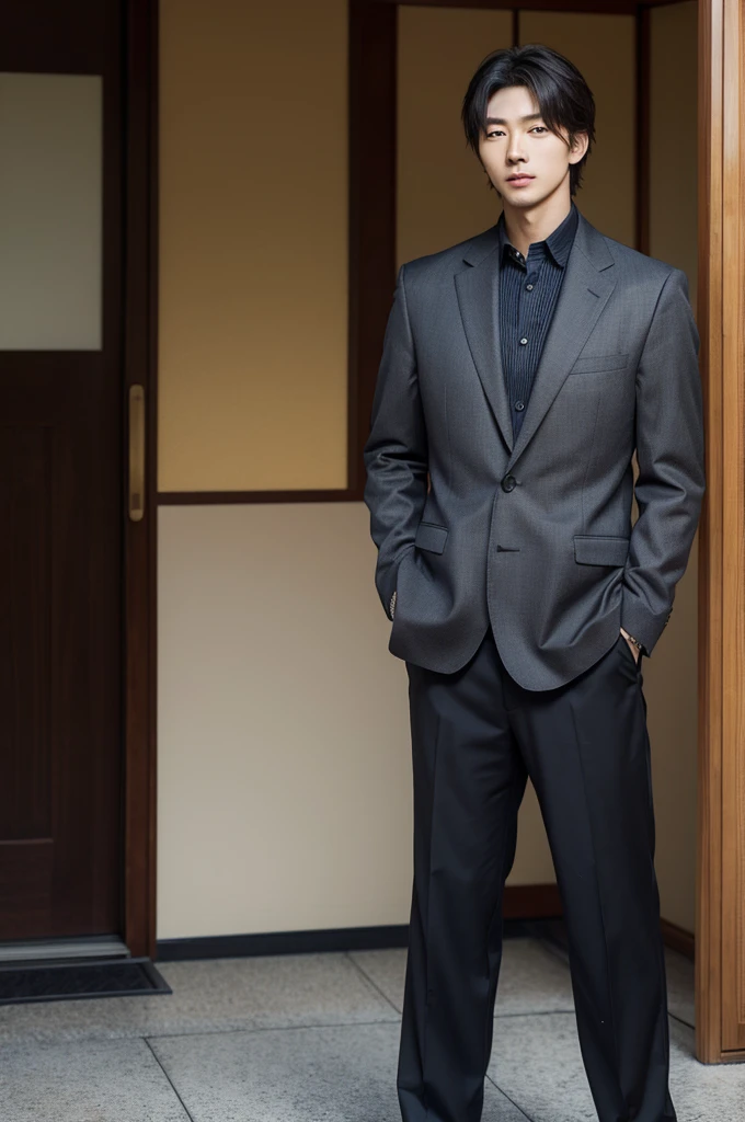 Leo A handsome man from Japan, he stands straight facing to the right