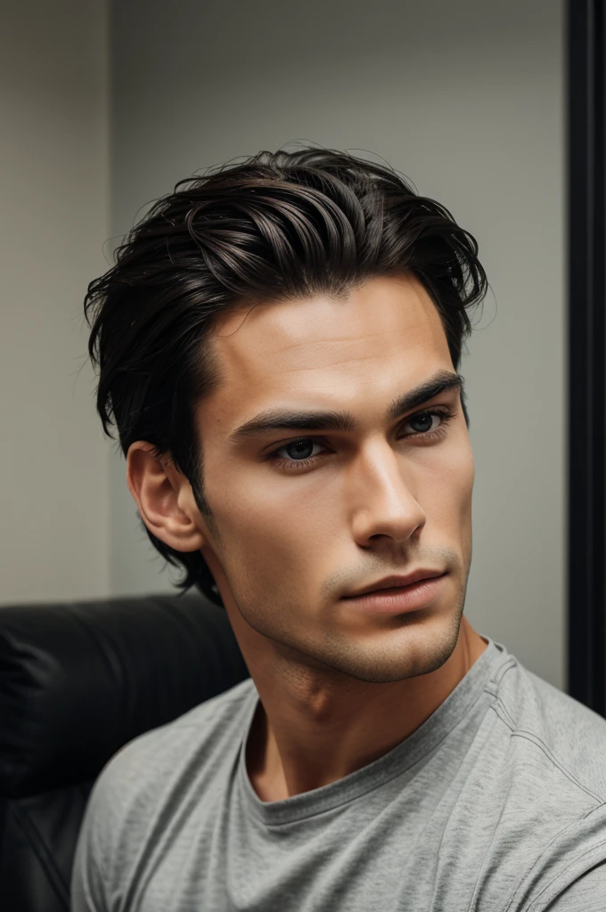 A handsome boy with a well-defined jawline, high cheekbones, and expressive eyes and
Dark, well-groomed hair that might be slightly tousled, fit and athletic build