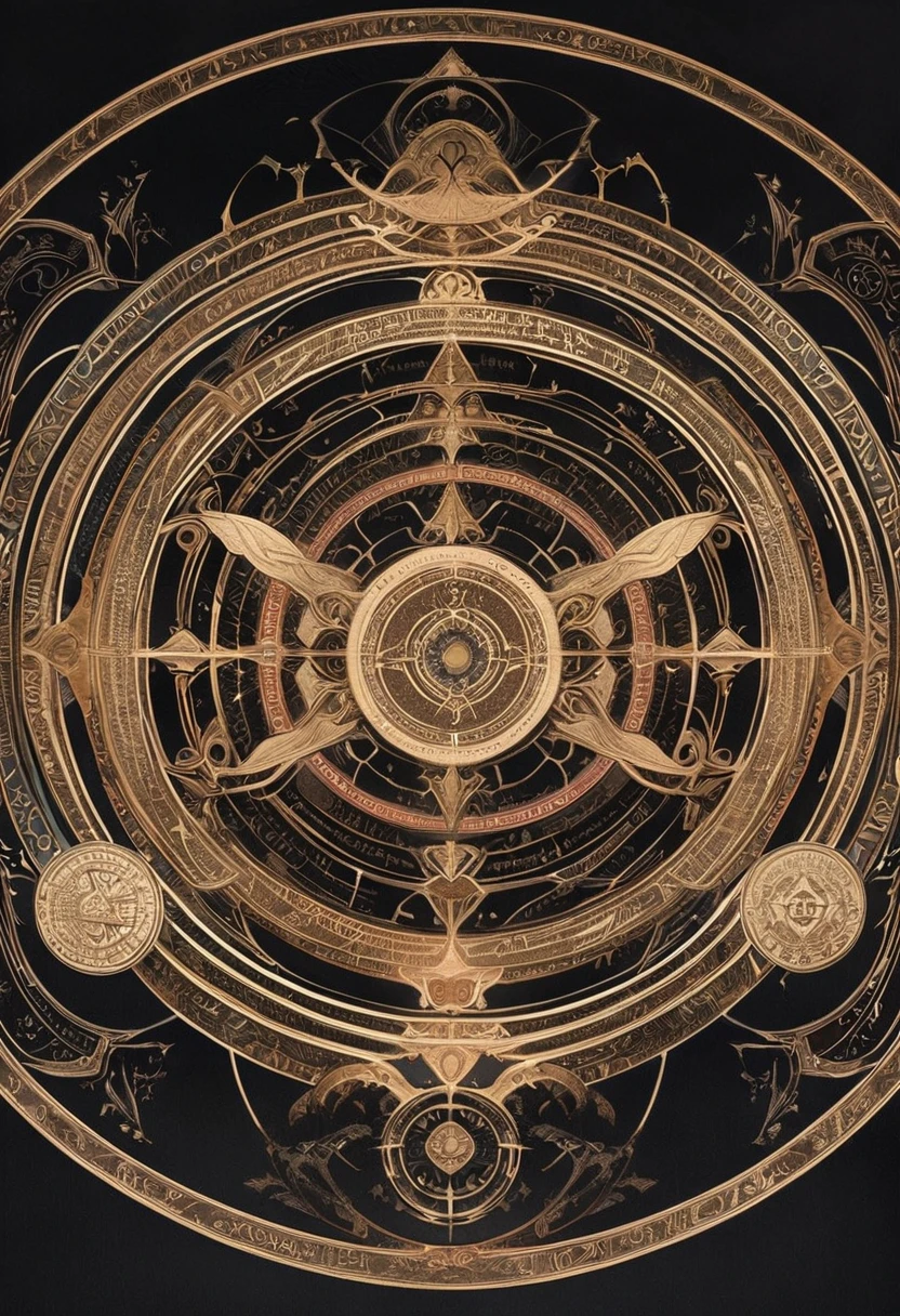 circle, Convoluted, Fantasia, Ancient writings, Black backgroun, Fantastical, magic circles, planar,　fine print, fine shape, bilaterally symmetrical, Geometry learned,  no human, background only, shadowverse style, anime