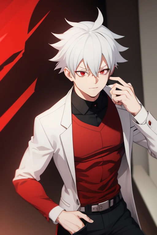 Shoto Todoroki from My Hero Academia red eyes and white hair, pale skin. Looking directly at the viewer
