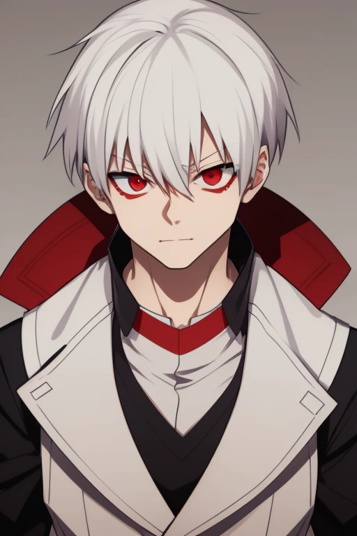 Shoto Todoroki from My Hero Academia red eyes and white hair, pale skin. Looking directly at the viewer