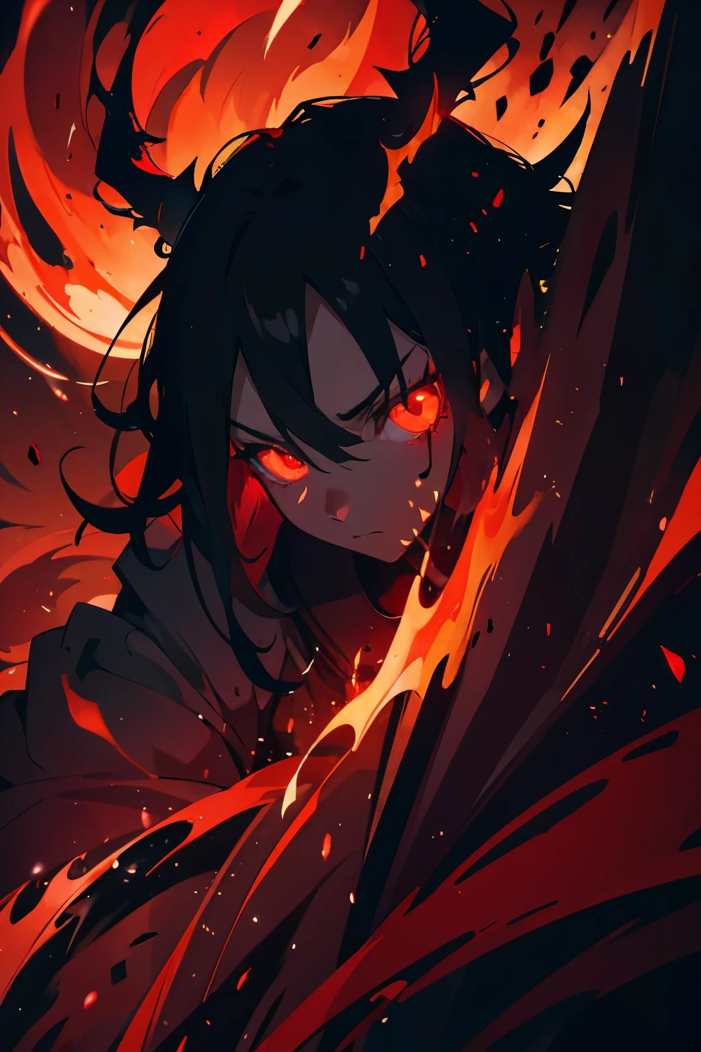 dark black without face or anything with red flames in the background, emitting evil red aura evil aura, epic anime style, red eyes glowing, with glowing red eyes, with red glowing eyes, just black , red aura, dark glowing red aura,phonk style, glowing red eyes, glowing and epic,black man