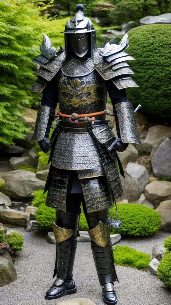 humanoid samurai dragon with iridescent scales, standing proudly in a traditional Japanese garden. The dragon is wearing a full set of samurai armor, including a helmet, breastplate, and greaves. It is wielding a katana in one hand and a shield in the other. The dragon's expression is fierce and determined, and its eyes are glowing with an inner fire. The garden is lush and green, with a variety of plants and flowers in bloom. A small stream flows through the garden, and a koi pond can be seen in the distance. The sun is shining brightly, and the sky is a clear blue.

--aspect 3:2
--width 1000
--height 1500
--quality high
