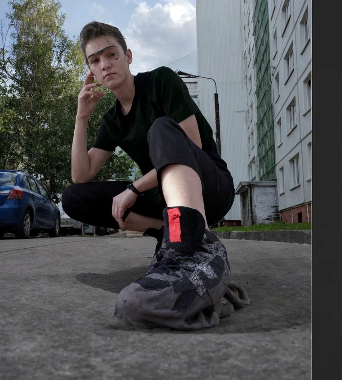 person in location, at the houses