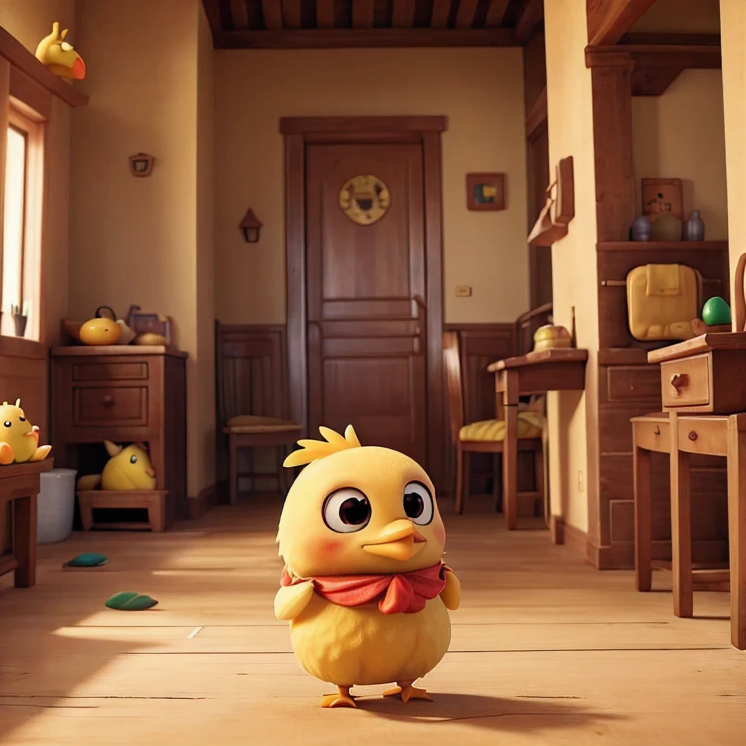 Highest quality,masterpiece,Super Resolution,Yellow Chicken,cute,pc,Click click,Inside the house
