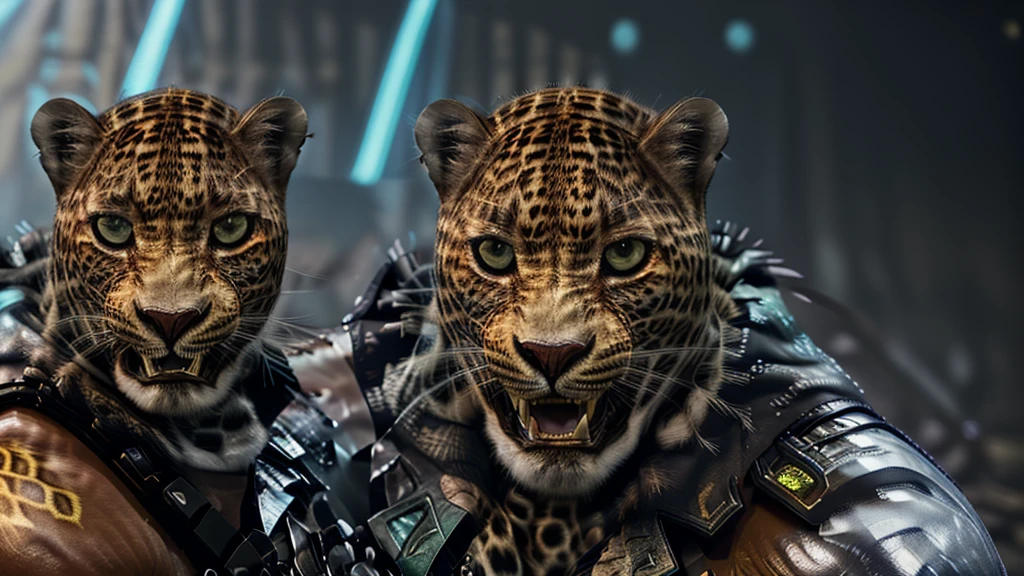 (((one leopard mask))), neon lights, (RTX) cinematic film shot in 70mm, depth of field, vivid colors, (best quality,ultra-detalhado,Realistic:1.37), (best quality,16k,32k,Altas,master part:1.2), (high-detail skin: 1.2), 8k UHD, SLR camera, soft lighting, high quality, film grain, cinematic lighting, photonic display, brightness, physically rendered photo, extremely high-quality graphics, over-detailed face, (((cinematic lighting))), ((clear details)), ((body lightning effect)), ((sitting thron)), realistic fire background of totally destroyed