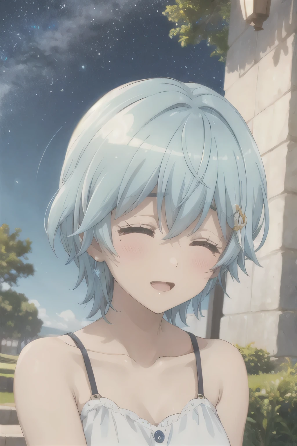 Under the tree,Close your eyes,Starry Sky,Blue Hair,Sing
