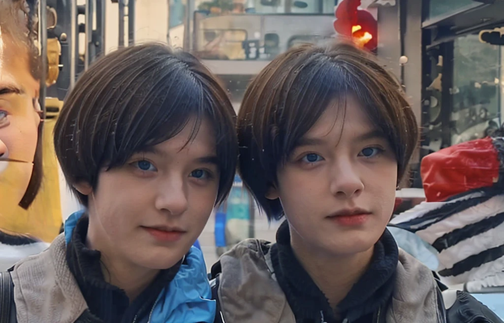 A young military couple on the streets of Chicago
1girl 1boy Walking short hair tomboy hair blue eyes red eyes