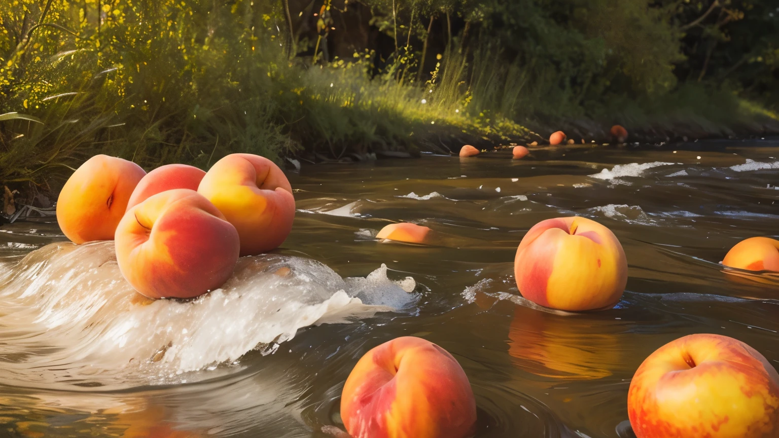 Flowing from the river large peaches