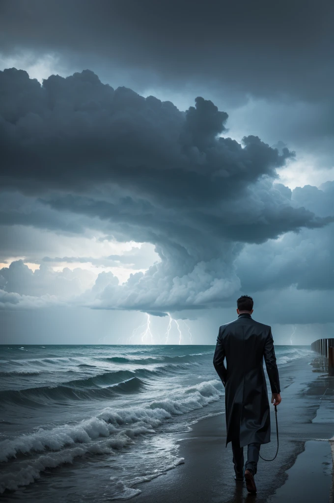 Create a man walking through storms 