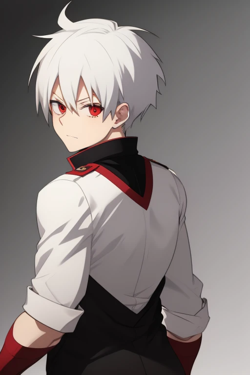 Shoto Todoroki from My Hero Academia red eyes and white hair, pale skin. Looking directly at the viewer