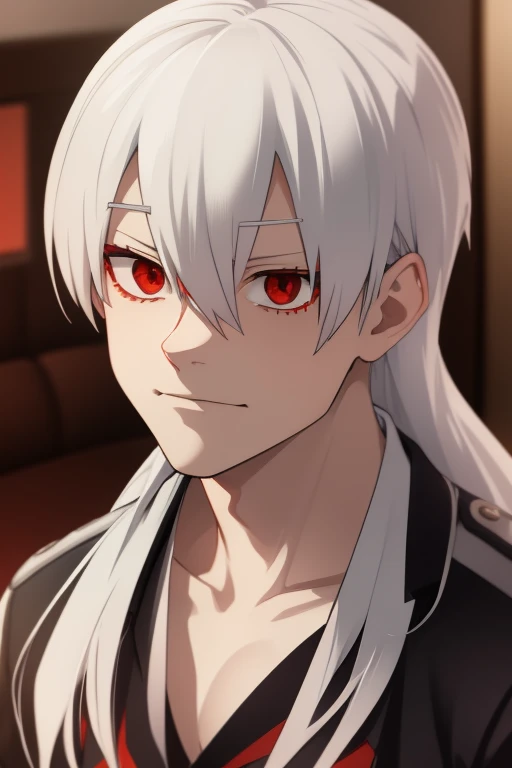 Shoto Todoroki from My Hero Academia red eyes and white hair, pale skin. Looking directly at the viewer
