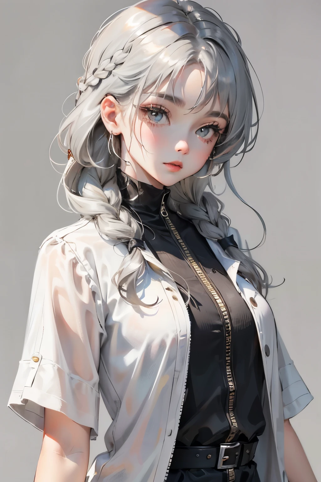 (No background), ((cute)), (Gray Hair), (Braid), , 