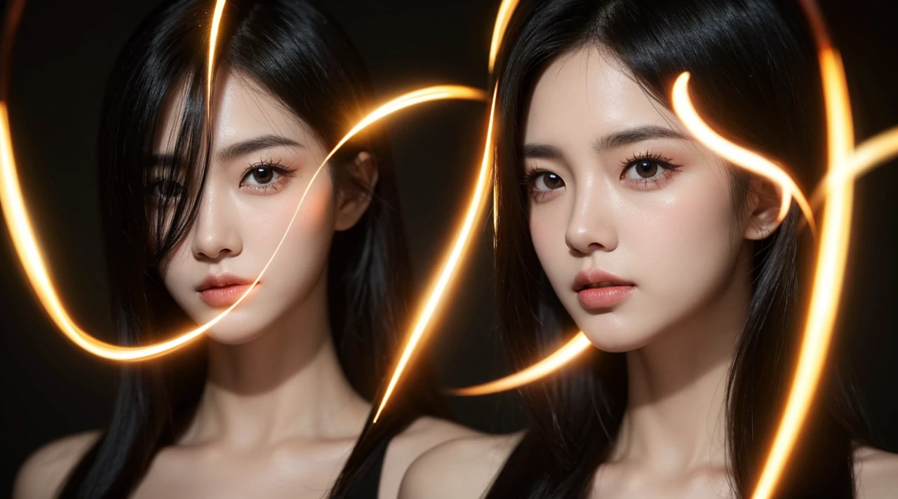 shot focusing on the eyes of each member, one per image, with a gleaming, determined look. The eyes are slightly illuminated to stand out against the dark background.
Colors: Dark background with bright, almost glowing, eyes.