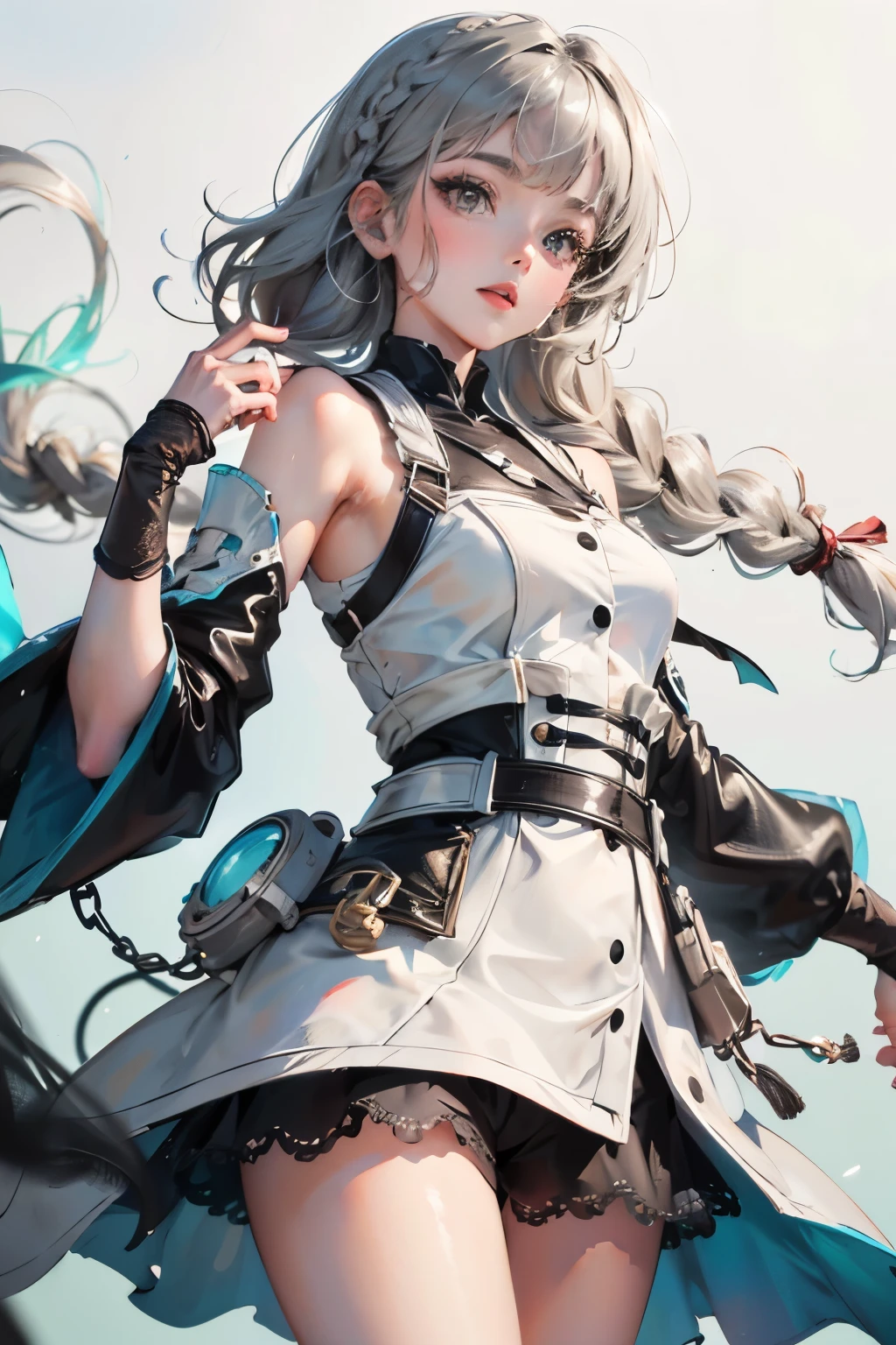 (No background), ((cute)), (Gray Hair), (Braid), ,