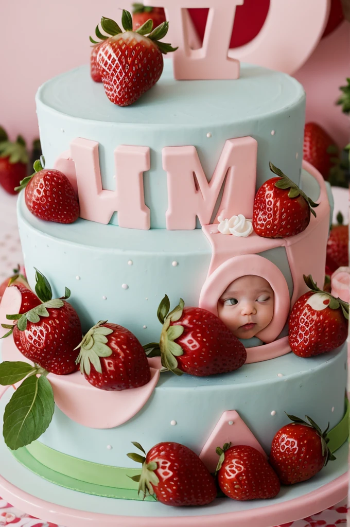 Letters with the name MI BABY SHOWER JULIANA with a theme of strawberries and girls