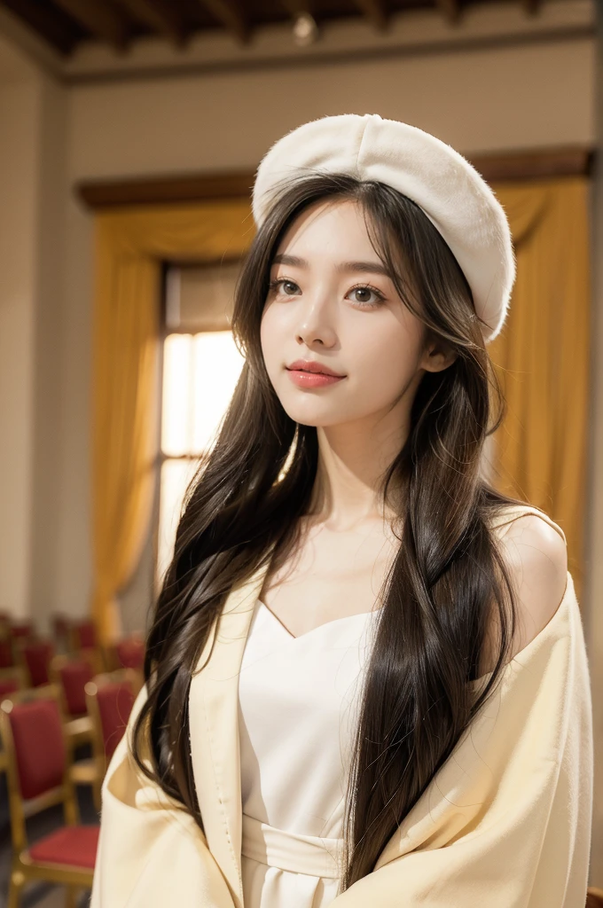 (((best quality))),(((ultra detailed))),(((masterpiece))),illustration,((1 young girl,solo)),((slim,thin)),((small breasts,flat chest)),stunning,((Square Doctor Hat,formal doctoral robe)),((shoulder length straight hair)),academic, authority, wisdom, hood, intricate patterns, peaceful, focused, radiant smile, sparkling eyes, rolled-up speech, poise, stage lights, aura of charisma, auditorium, high ceiling, rows of chairs, reverence, expectation, esteemed professors, scholars, traditional, academic excellence, stage, rich curtains, sharing knowledge, sense of occasion, large clock, ornate, passing of time, soft murmur, pride, celebration, accomplishment, doctoral hood, hard work, dedication, contribution, field, triumph, recognition, academic achievement, pursuit of knowledge, beauty, inspiration, success
