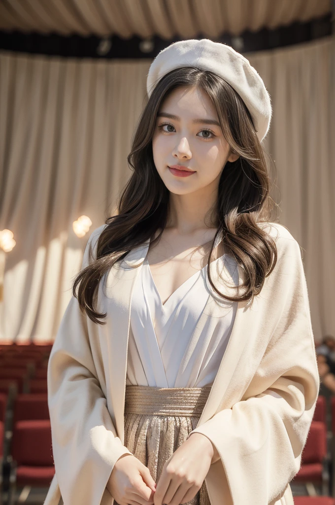 (((best quality))),(((ultra detailed))),(((masterpiece))),illustration,((1 young girl,solo)),((slim,thin)),((small breasts,flat chest)),stunning,((Square Doctor Hat,formal doctoral robe)),((shoulder length straight hair)),academic, authority, wisdom, hood, intricate patterns, peaceful, focused, radiant smile, sparkling eyes, rolled-up speech, poise, stage lights, aura of charisma, auditorium, high ceiling, rows of chairs, reverence, expectation, esteemed professors, scholars, traditional, academic excellence, stage, rich curtains, sharing knowledge, sense of occasion, large clock, ornate, passing of time, soft murmur, pride, celebration, accomplishment, doctoral hood, hard work, dedication, contribution, field, triumph, recognition, academic achievement, pursuit of knowledge, beauty, inspiration, success