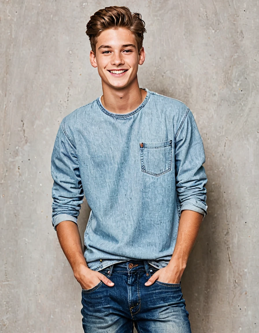 20yo boy in jeans smiling