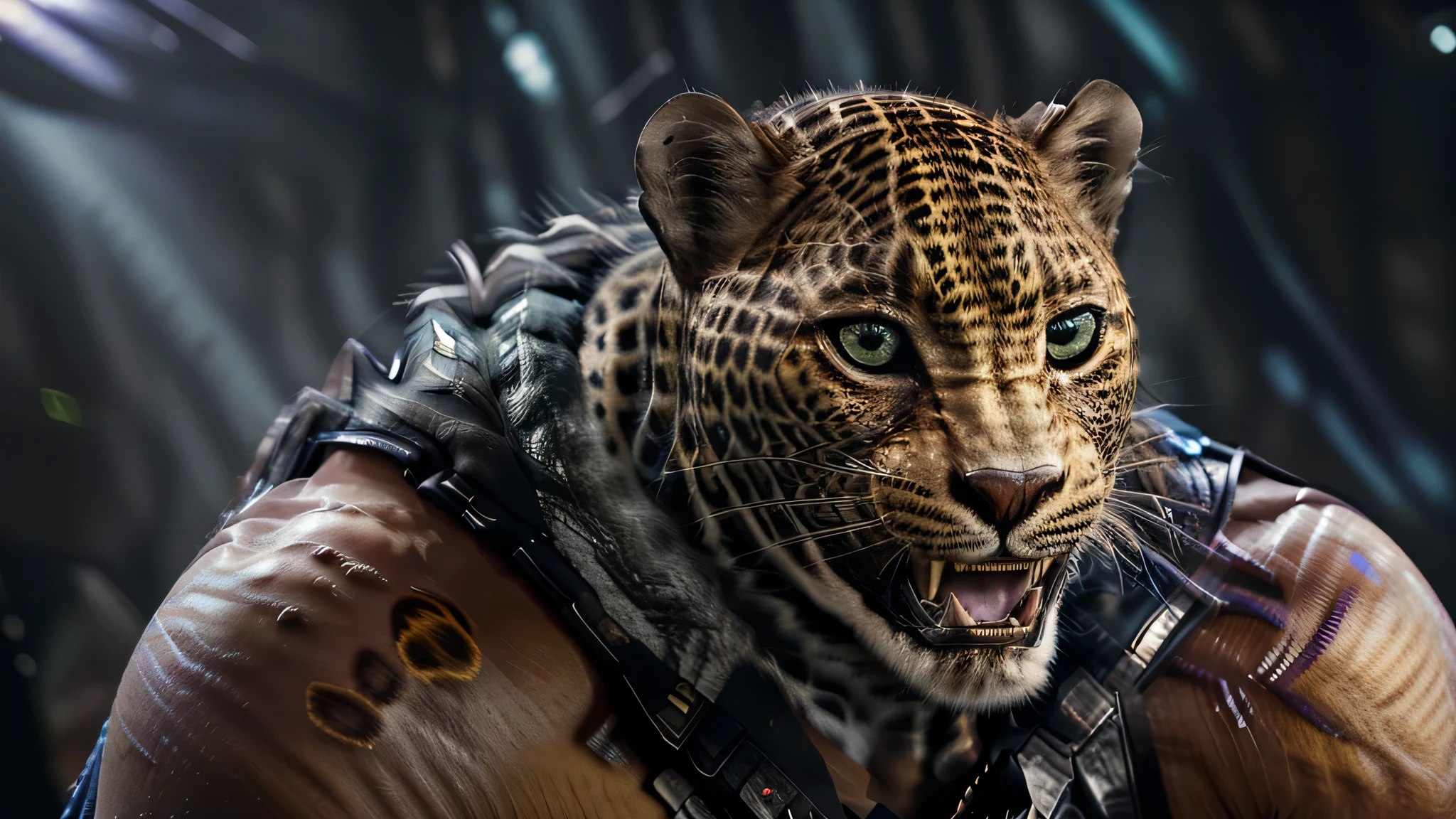 (((one leopard mask))), neon lights, (RTX) cinematic film shot in 70mm, depth of field, vivid colors, (best quality,ultra-detalhado,Realistic:1.37), (best quality,16k,32k,Altas,master part:1.2), (high-detail skin: 1.2), 8k UHD, SLR camera, soft lighting, high quality, film grain, cinematic lighting, photonic display, brightness, physically rendered photo, extremely high-quality graphics, over-detailed face, (((cinematic lighting))), ((clear details)), ((body lightning effect)), ((sitting thron)), realistic fire background of totally destroyed