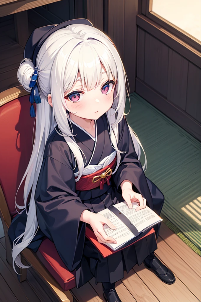 a close up of a person sitting on a chair with a hat on, remodernism, a stock photo, by Nagasawa Rosetsu, pixiv 3dcg, realistic , full art, japanese girl , japanese light novel cover