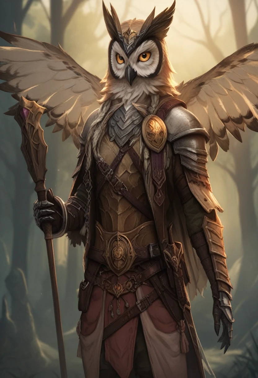 Warrior with metal owl armor, Owl wizard with big wings, Vogelkrieger, Fantasy Art Behance, fantasy card game art, Highly detailed fantasy characters, Fantasy Character Grapher, Epische Fantasy Character Grapher, 4K Fantasy Art, Realistic fantasy artwork, Epic Digital Fantasy Art Style, High quality fantasy art, Epische fantasy card game art