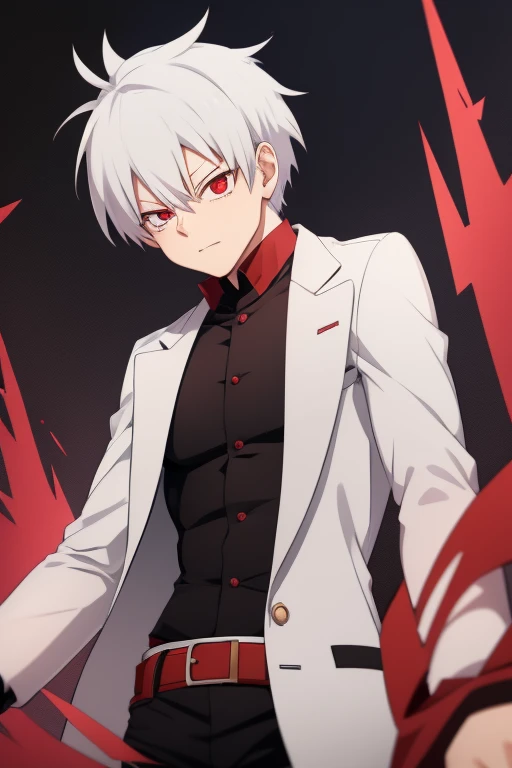 Shoto Todoroki from My Hero Academia red eyes and white hair, pale skin. Looking directly at the viewer