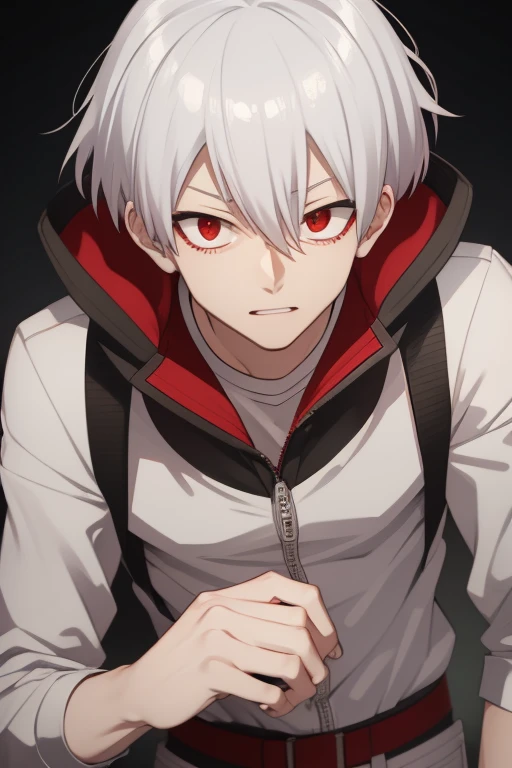 Shoto Todoroki from My Hero Academia red eyes and white hair, pale skin. Looking directly at the viewer