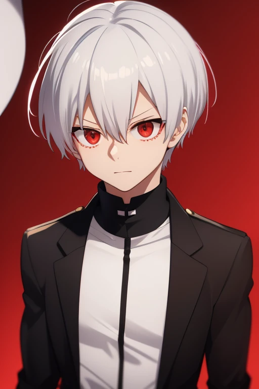 Shoto Todoroki from My Hero Academia red eyes and white hair, pale skin. Looking directly at the viewer