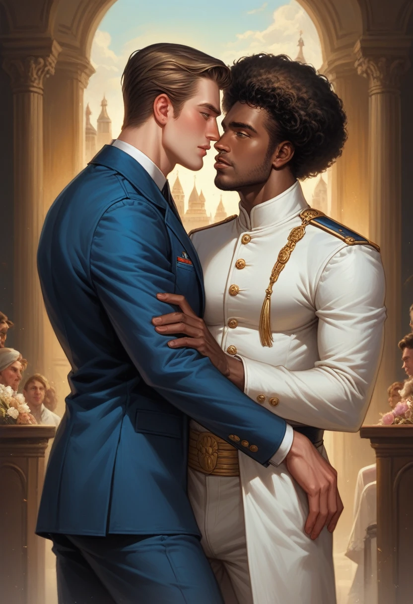 gay interracial An interracial gay couple of men in full royal costumes romantic embrace -  SeaArt AI