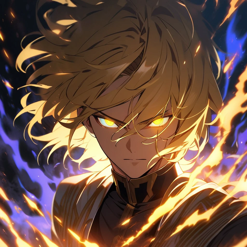 male, solo, handsome, blond hair, god, god eyes, glowing eyes, light, aura, holo, golden