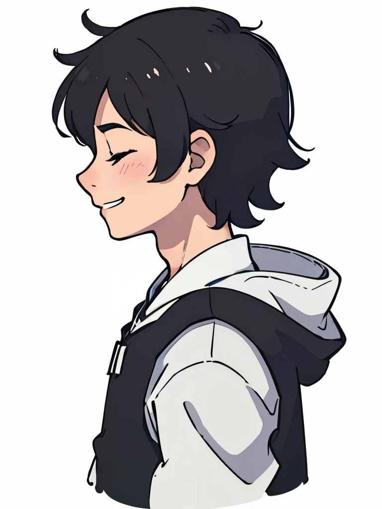 Profile illustration of a boy with short, messy hair, smile , cute with closed eyes