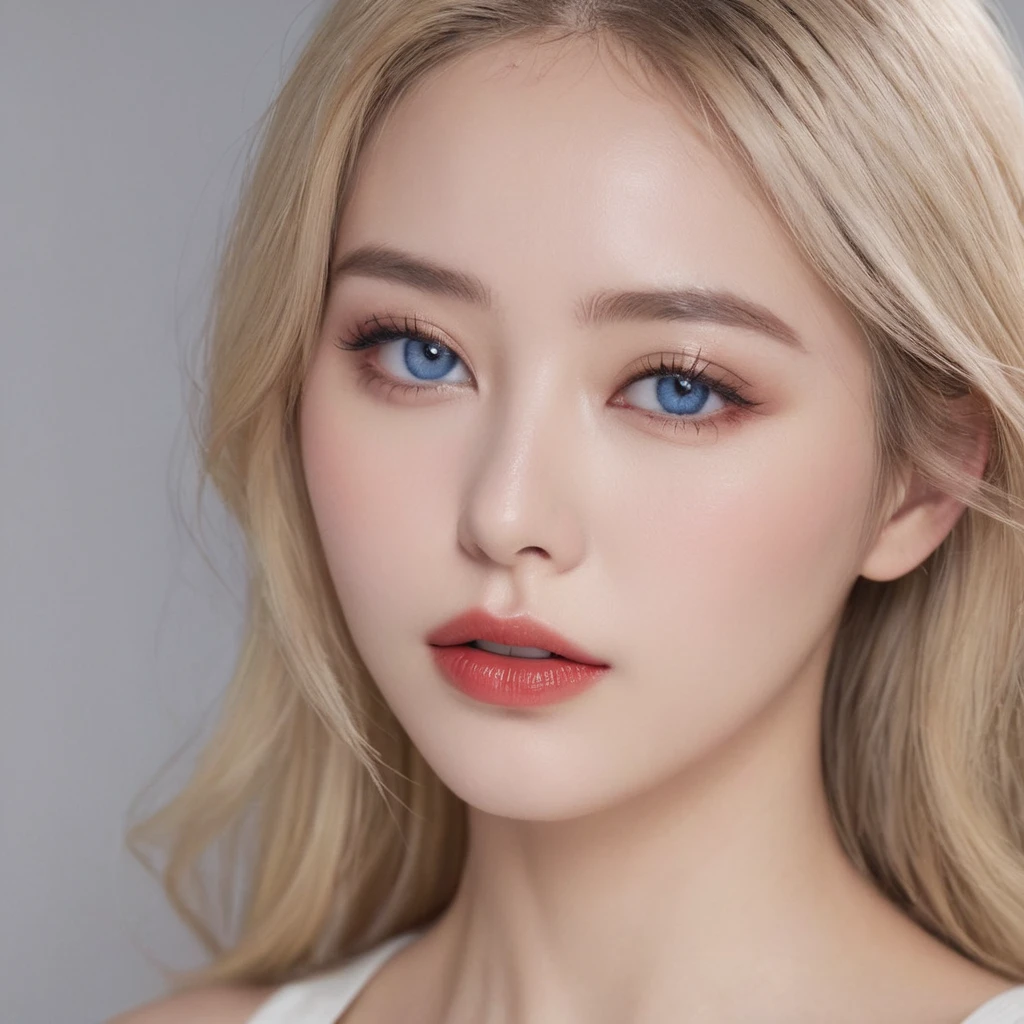 Highest quality、High resolution、Very detailed、masterpiece、Live Shooting、Genuine、photoGenuineistic、Very delicate and beautiful、Fine details、(Textured skin:1.2)、1 female、(Europe:1.2)、blonde、blue eyes、(so beautiful)、(Beautiful Face:1.4)、(Ecstasy:1.2)、(Face close-up:1.9)、25-year-old model、(Sleeveless clothing)、Nasty makeup、lipstick、eyeliner、mascara、eye shadow、(go to bed:1.5)、(Sweat:1.2)、(At S.F.W.)