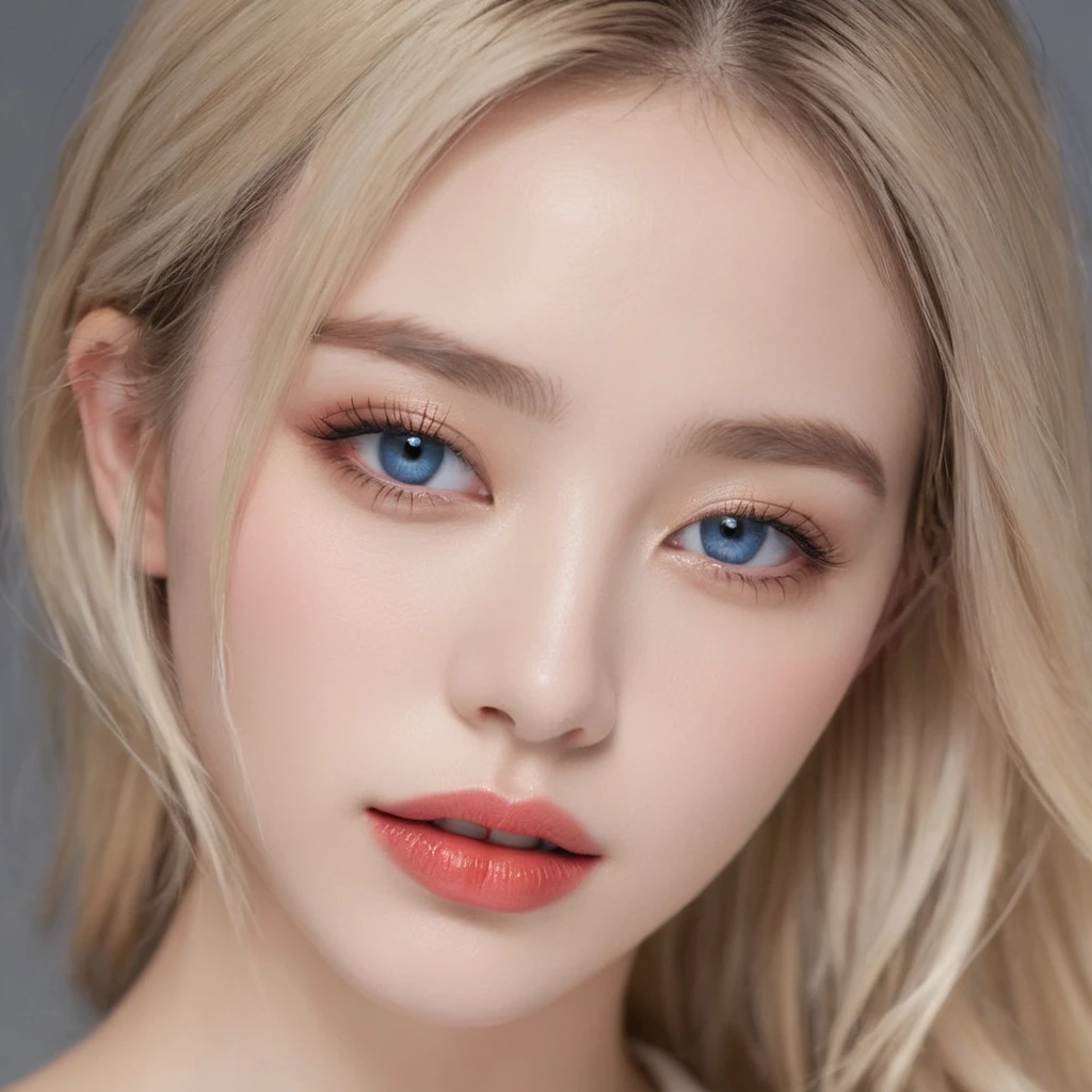 Highest quality、High resolution、Very detailed、masterpiece、Live Shooting、Genuine、photoGenuineistic、Very delicate and beautiful、Fine details、(Textured skin:1.2)、1 female、(Europe:1.2)、blonde、blue eyes、(so beautiful)、(Beautiful Face:1.4)、(Ecstasy:1.2)、(Face close-up:1.9)、25-year-old model、(Sleeveless clothing)、Nasty makeup、lipstick、eyeliner、mascara、eye shadow、(go to bed:1.5)、(Sweat:1.2)、(At S.F.W.)