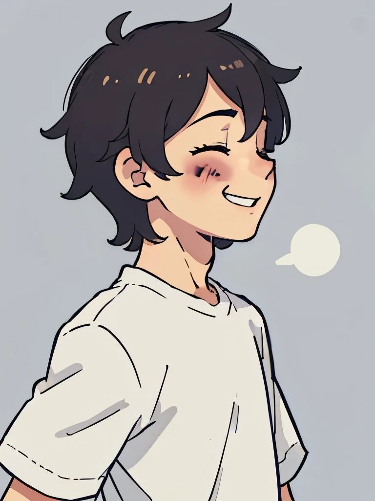 Profile illustration of a boy with short, messy hair, smile , cute with closed eyes
