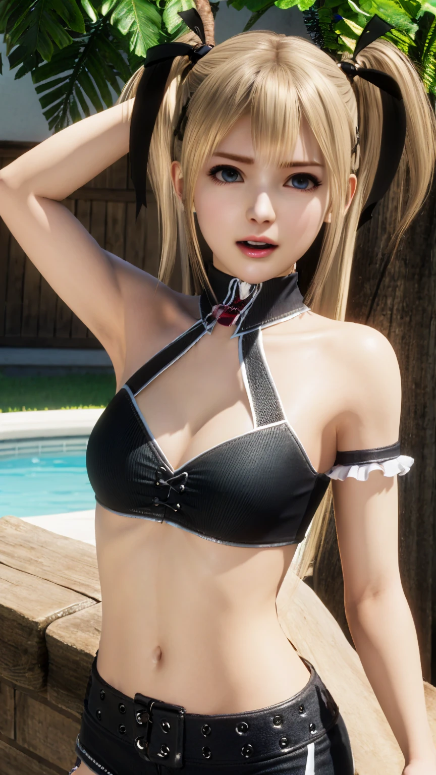 Super detailed、Particles of light:0.5、、Beautiful cleavage、Beautiful Blue Eyeouth half open、Natural Texture、Lace shorts、Sticking out tongue、Dripping cloudy saliva、wet body with milk、Crystal clear blonde hair、Ultra low rise flare pants that show off your pubic bone、Bold Pose、Platinum blonde long twin tails、ribbon