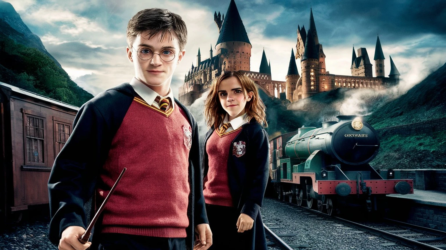 Emma Watson in Hermione Granger hair, she is smiling