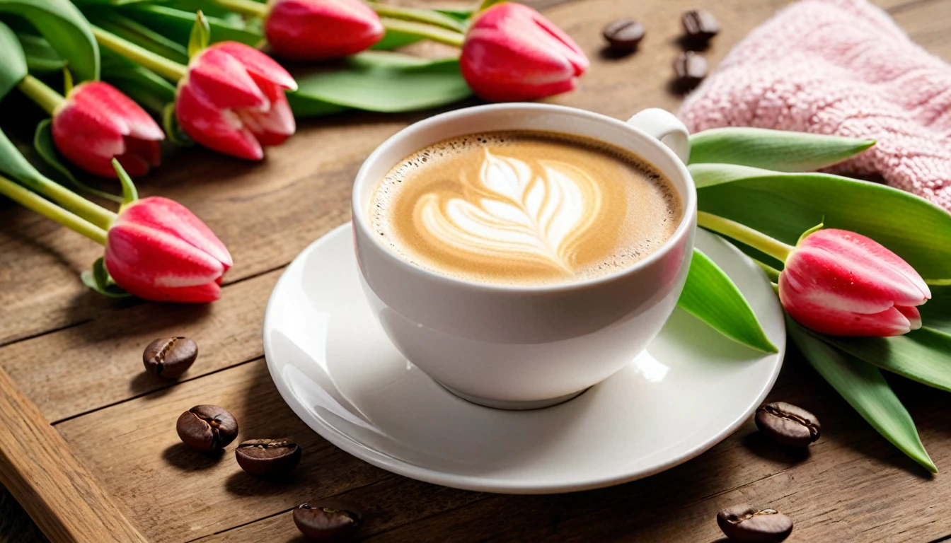 Best still life composition(best quality,4K,8K,High resolution,masterpiece:1.2),Super detailed,(Practical,photoPractical,photo-Practical:1.37),latté(clear focus、obvious)There is slight smoke in the pink and green ceramic cup.Artist coffee impression.White sweater with clear texture，Wrinkles arranged randomly..strawberry.Sophisticated and elegant.A bouquet of bright pink and white tulips laid flat from above(Lying flat on the table.From top to left)..modern style.Fresh coffee beans are placed on the wooden bench next to it.Core and Texture. Freshness and flavor.Super detailed.（Super quality，Super detailed，Ultra-complex，Extremely complex）Soft and natural light and shadow.Reverse fragrance.no humans.Ultra wide angle, (Detailed texture),Background covered with film grain, natural soft light,(Morning Scene.warm sunshine in the morning)Ray tracing, Vignette, Wide-angle lens, Ultra wide angle, best qualitycinematic lighting, Depth of Field, outer boundary, Negative space, Letterbox header image