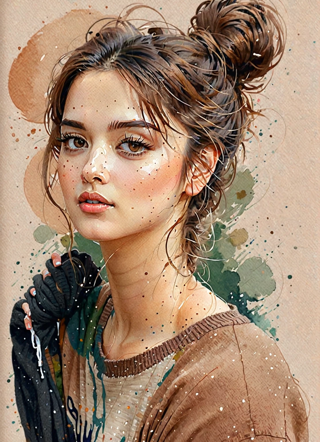 illustration of a woman with a messy bunt and a brown sweater, in the art style of bowater, a beautiful artwork illustration, feminine portrait, painterly illustration, trending on artstration, exquisite digital illustration, beautiful digital illustration, color portrait, illustration painting, illustration style, illustration art, watercolor illustration style, girl portrait, jinyoung shin art, in style of digital illustration