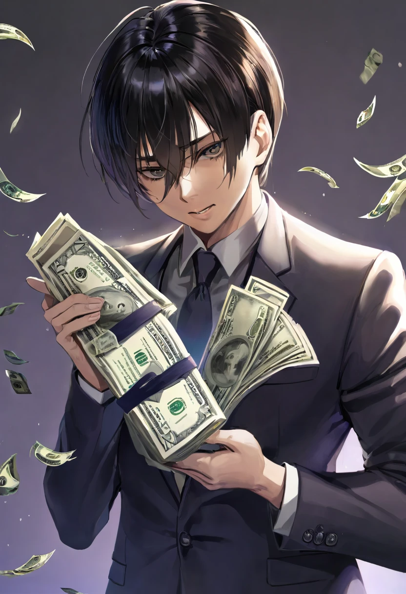 The man has money in his hand