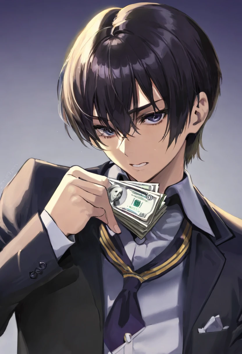 The man has money in his hand