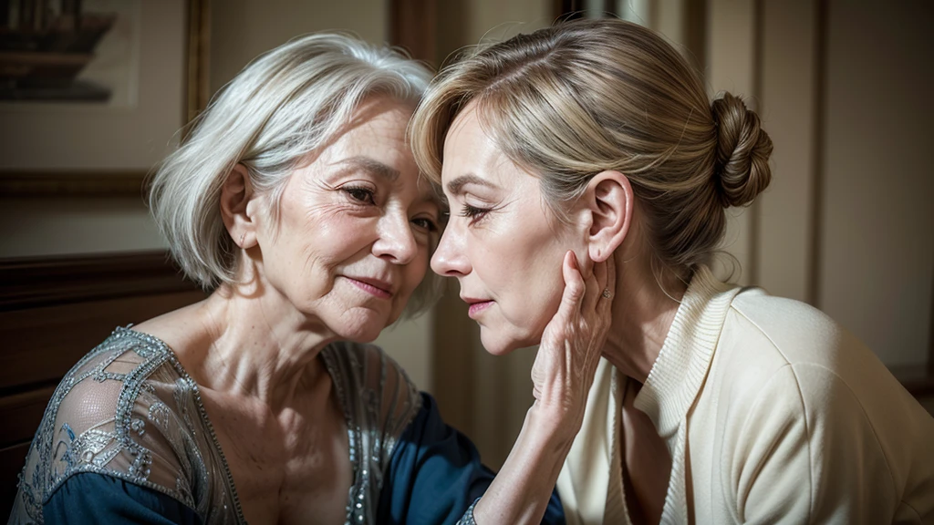 Create an artistic image that celebrates beauty, the grace and dignity of 80-year-old women. The image should highlight your elegance and wisdom, conveying a sense of respect and appreciation for old age.