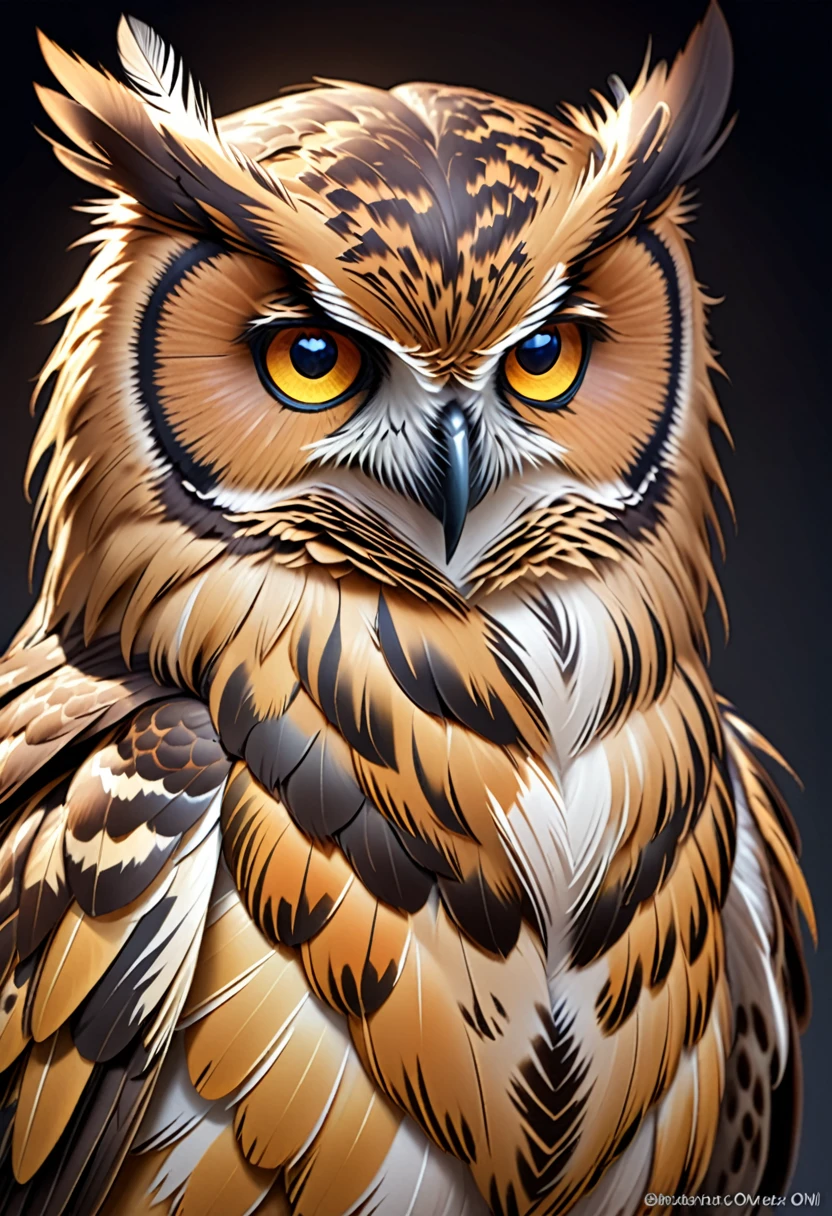 Creating a half-owl hybrid ,Has the characteristics and feathers of an owl,For DND RPG with owl feathers and owl eyes